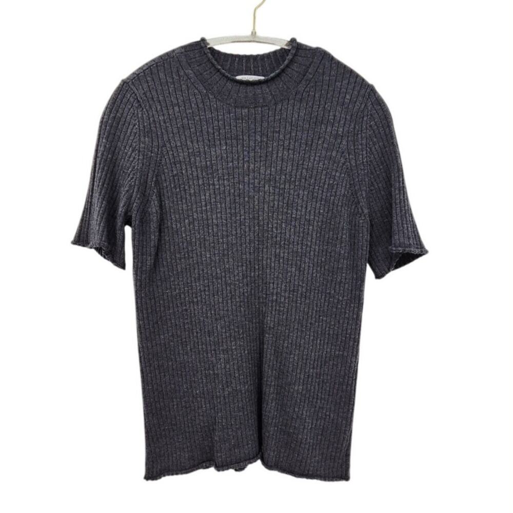 M.M. Lafleur 100% Merino Wool Ribbed Short Sleeve Sweater +2 Grey 22